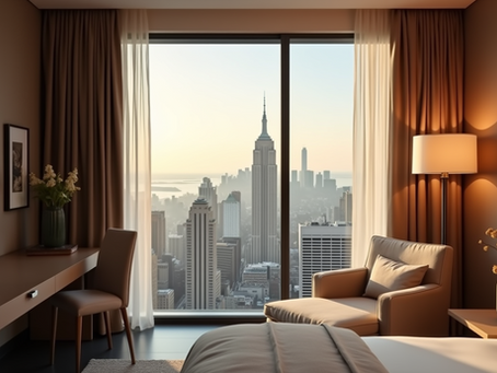 Chambre d'hôtel confortable avec vue sur la ville