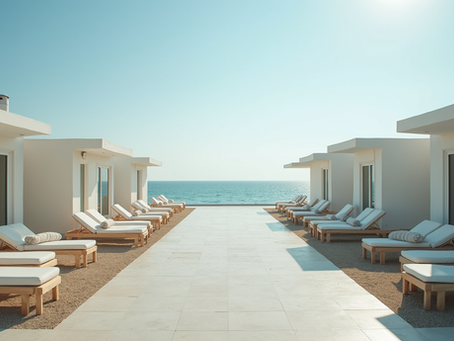 Empty holiday villas at a seaside resort during low season