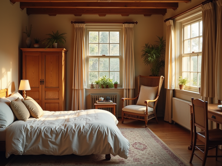 Cozy B&B room with rustic decor and natural light