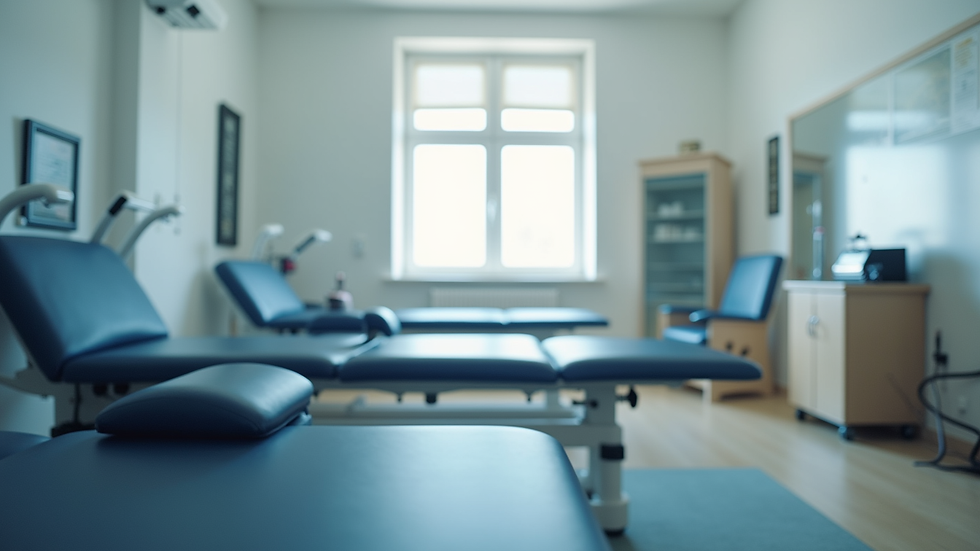 Close-up view of physiotherapy equipment arranged neatly in a clinic