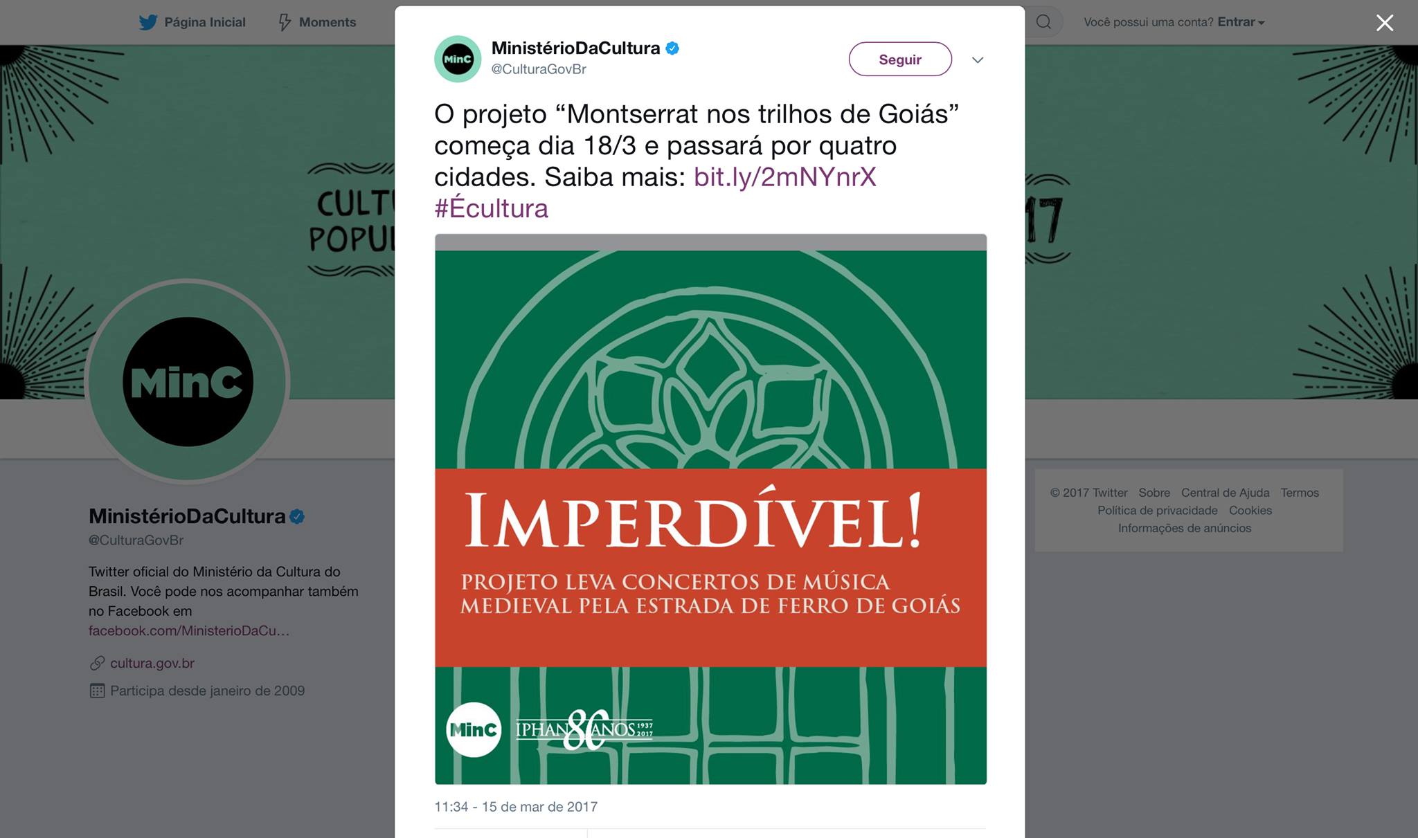Twitter Ministério da Cultura