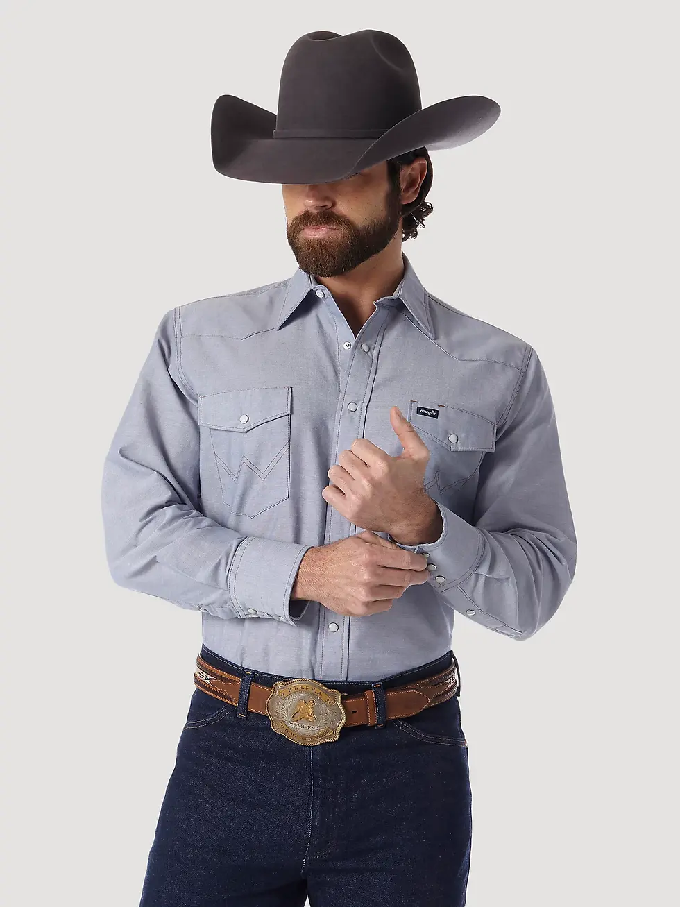 COWBOY CUT® WORK WESTERN CHAMBRAY LONG SLEEVE SHIRT IN CHAMBRAY