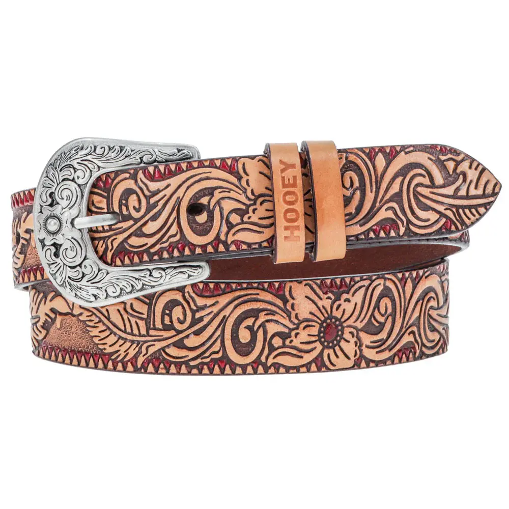 Hooey Youth Girls "Flora" Original Belt Natural/Brown/Red w/Floral
