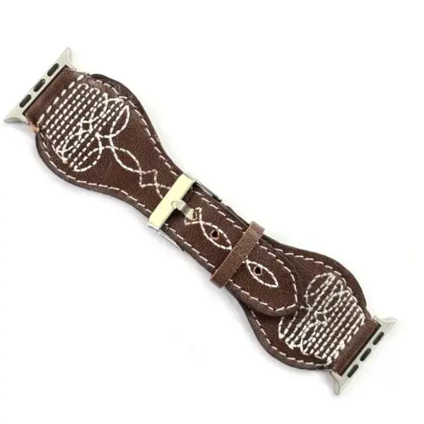 Western Boot Stitch Genuine Leather Apple Watch Band