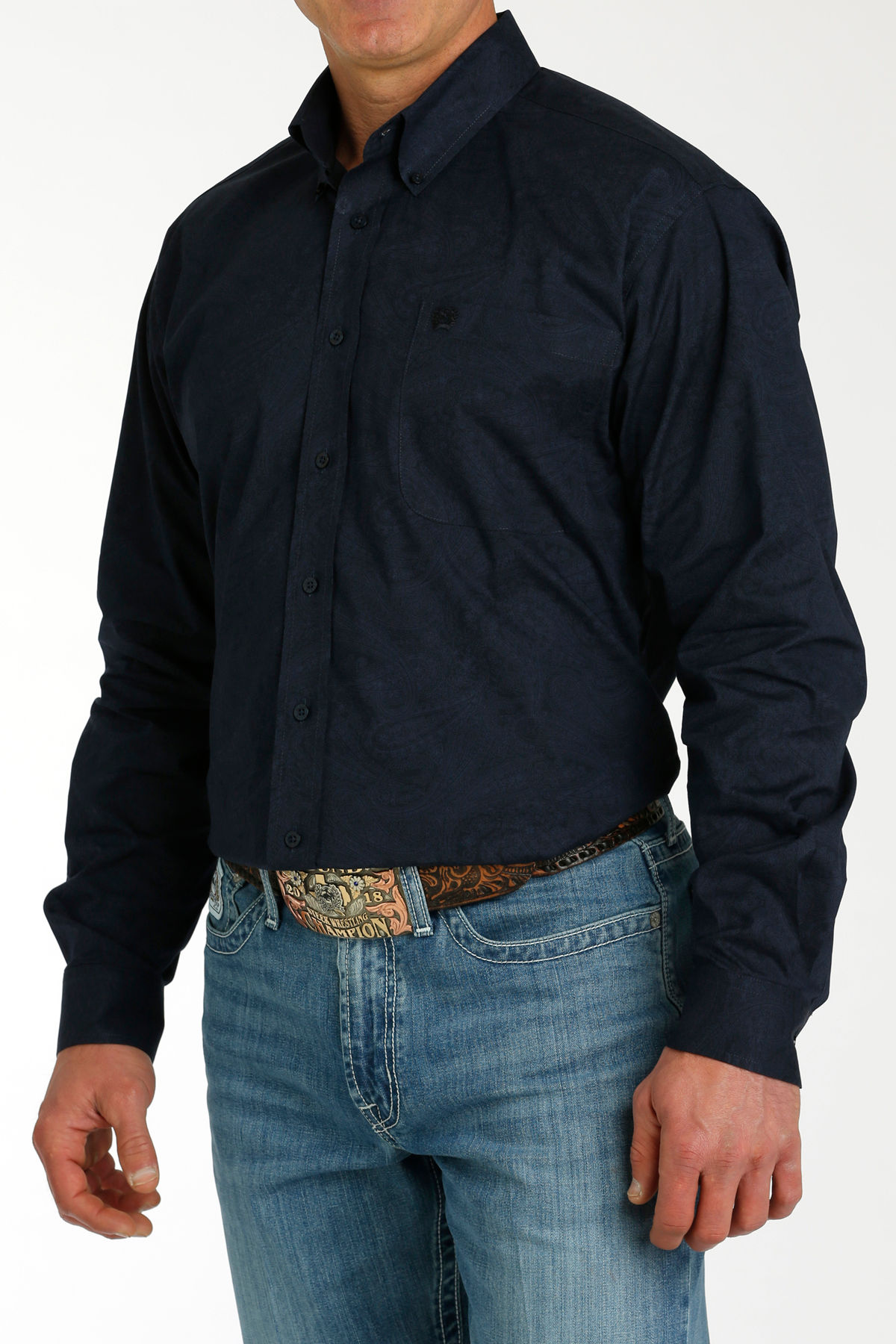 Men's Long Sleeve Navy Print