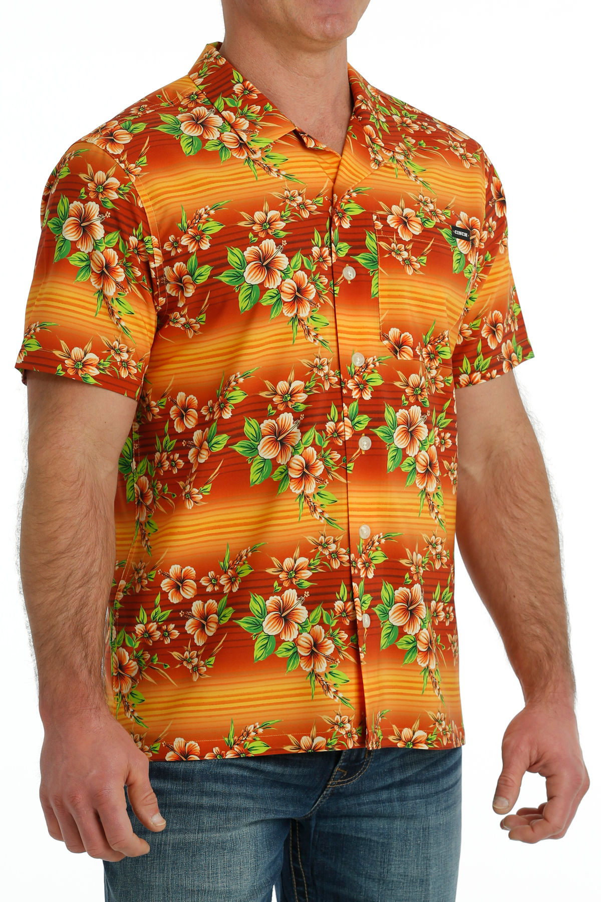 Men's Hawaiian Print Short Sleeve Camp Shirt - Orange