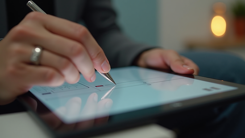 Close-up view of a person typing a message on a tablet contact form
