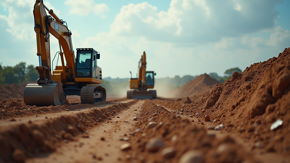 Eye-level view of a construction site with heavy machinery in operation