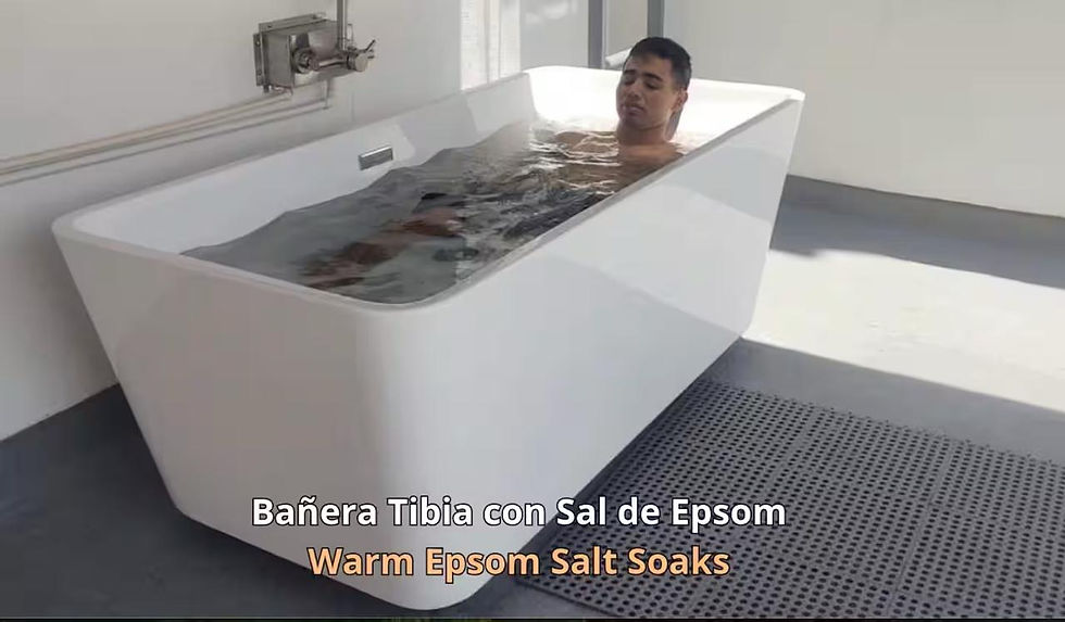 Close-up view of Epsom salts beside a warm spa bath.