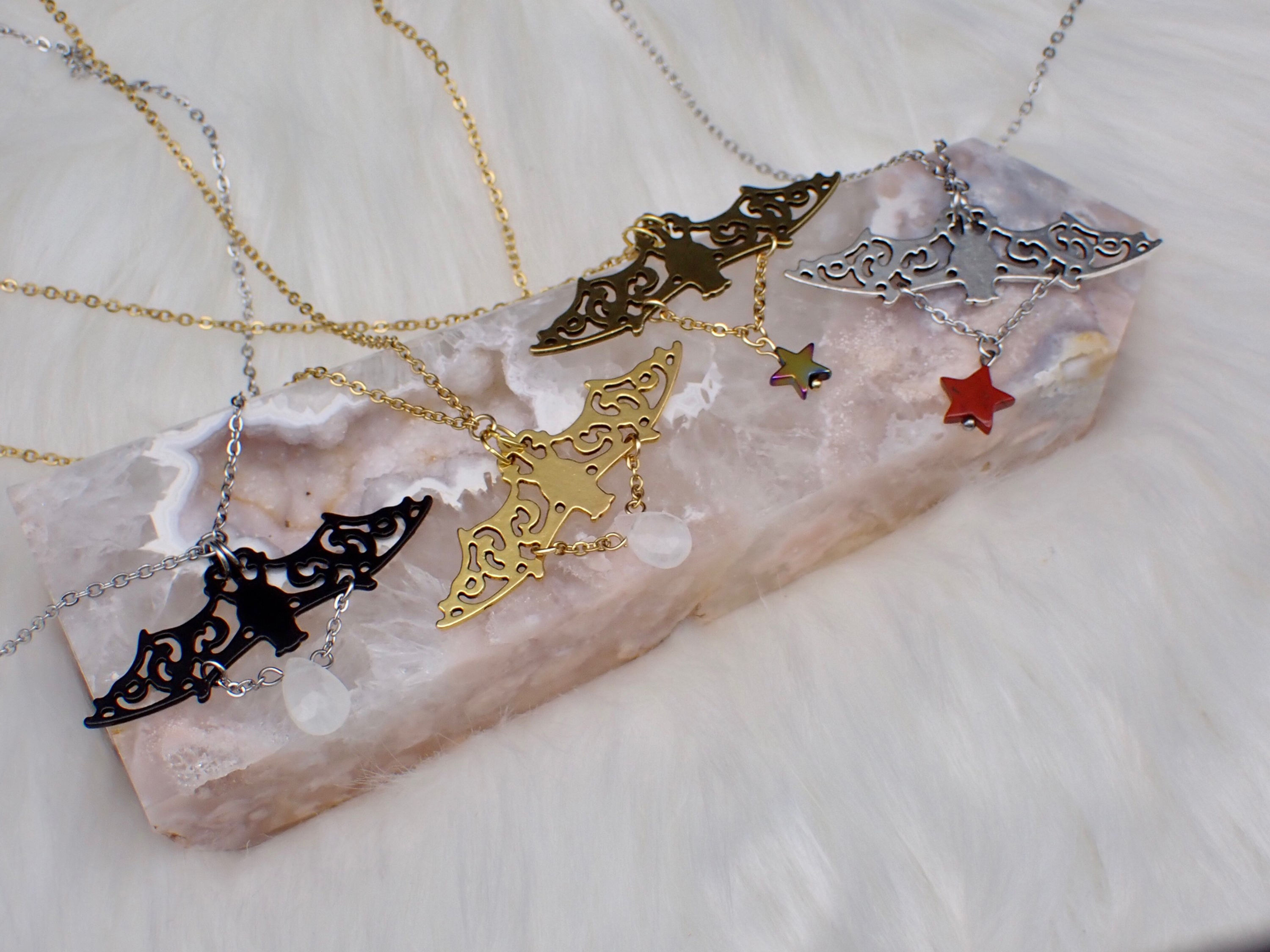 Bat Necklace with Gemstone
