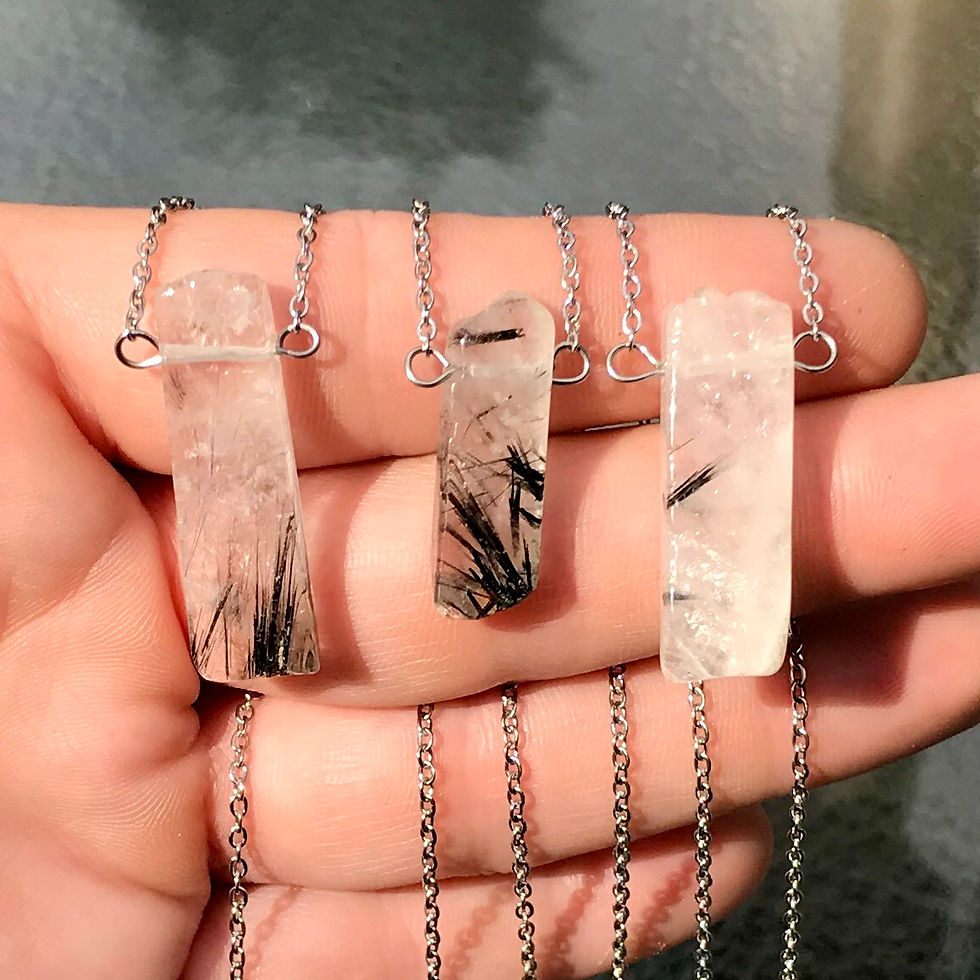 Thumbnail: Rutilated Quartz Bar Necklace (Black Tourmaline)