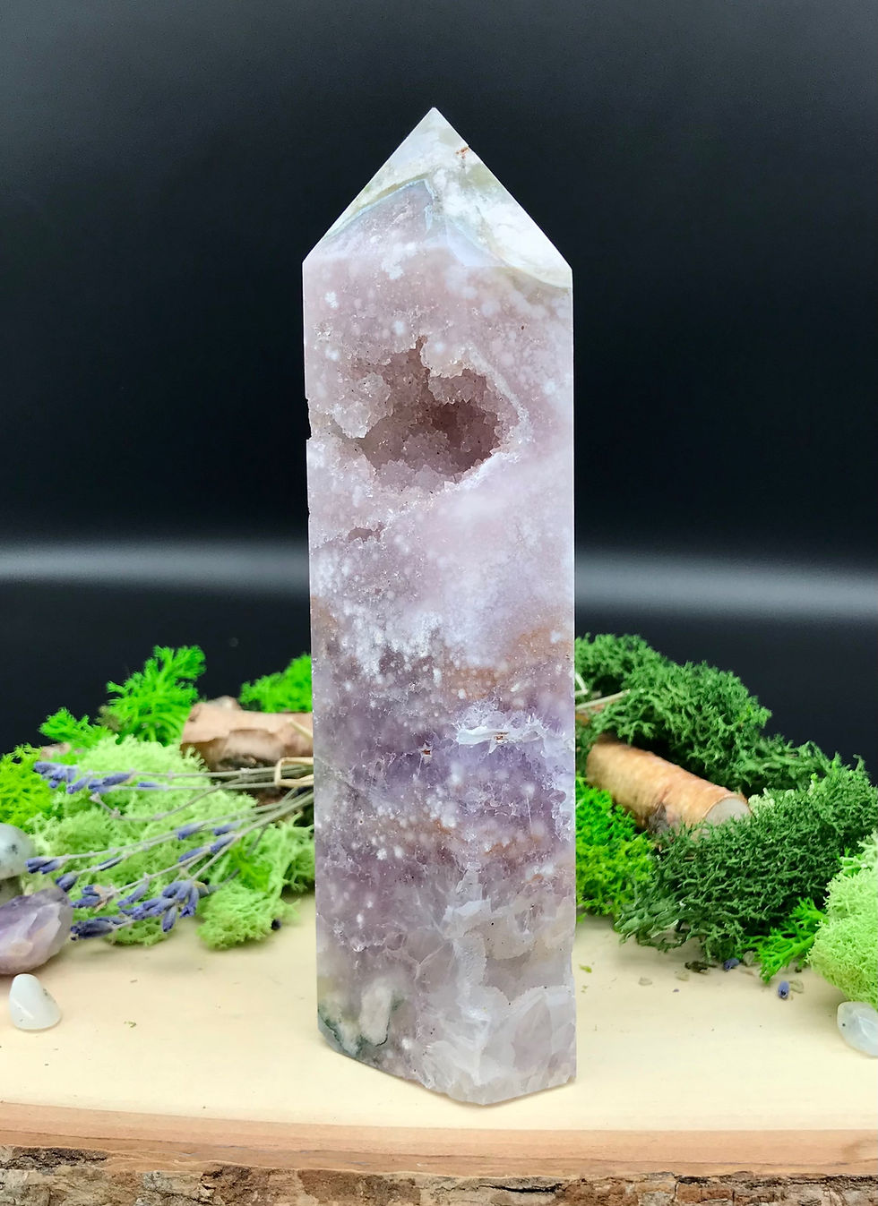Thumbnail: Druzy Pink Amethyst Tower with Green Flower Agate