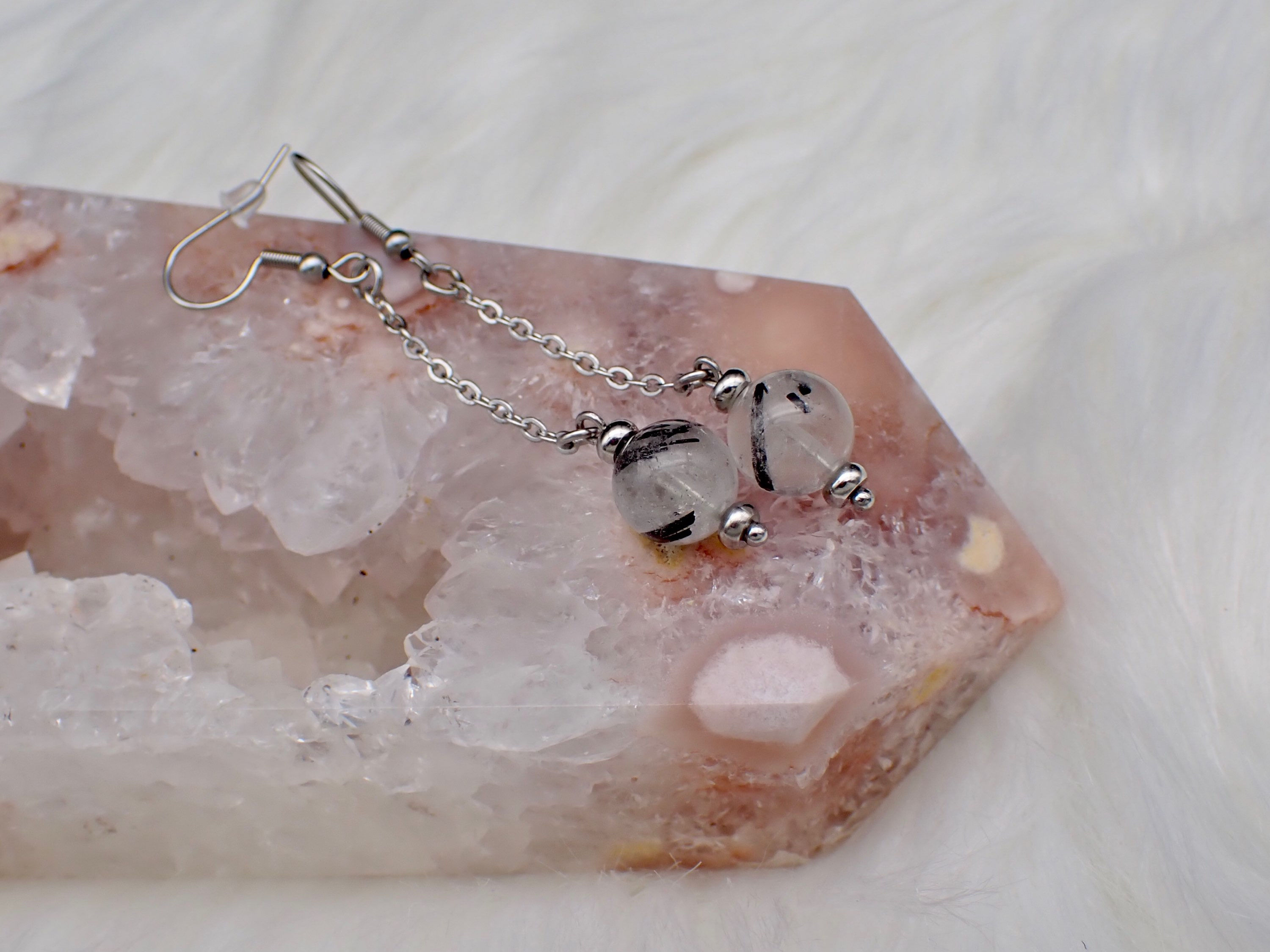 Tourmaline Rutile Quartz Dangle Earrings