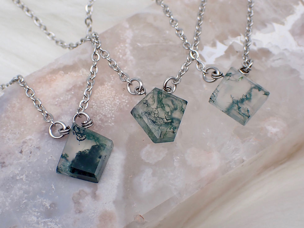Thumbnail: Moss Agate Faceted Freeform Necklace