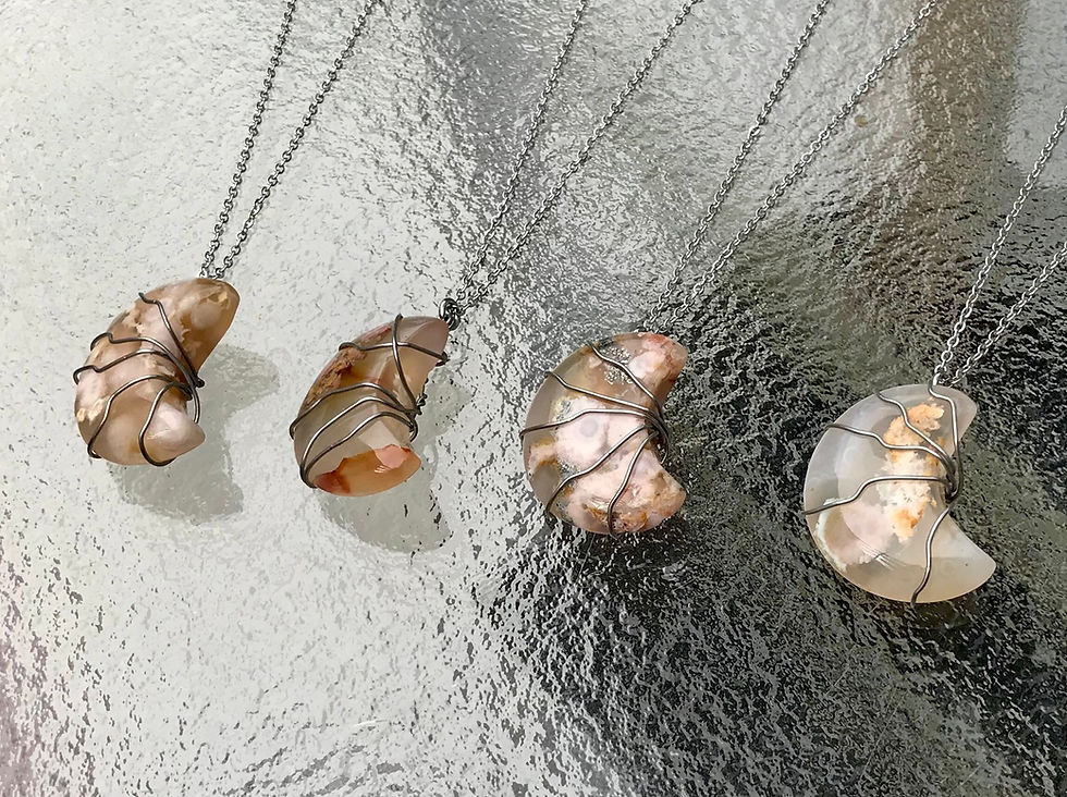 Thumbnail: Wire Wrapped Blossom Agate Moon 