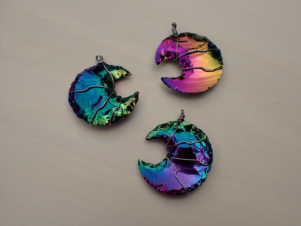 Wire Wrapped Aura Obsidian Crescent Moon Necklace
