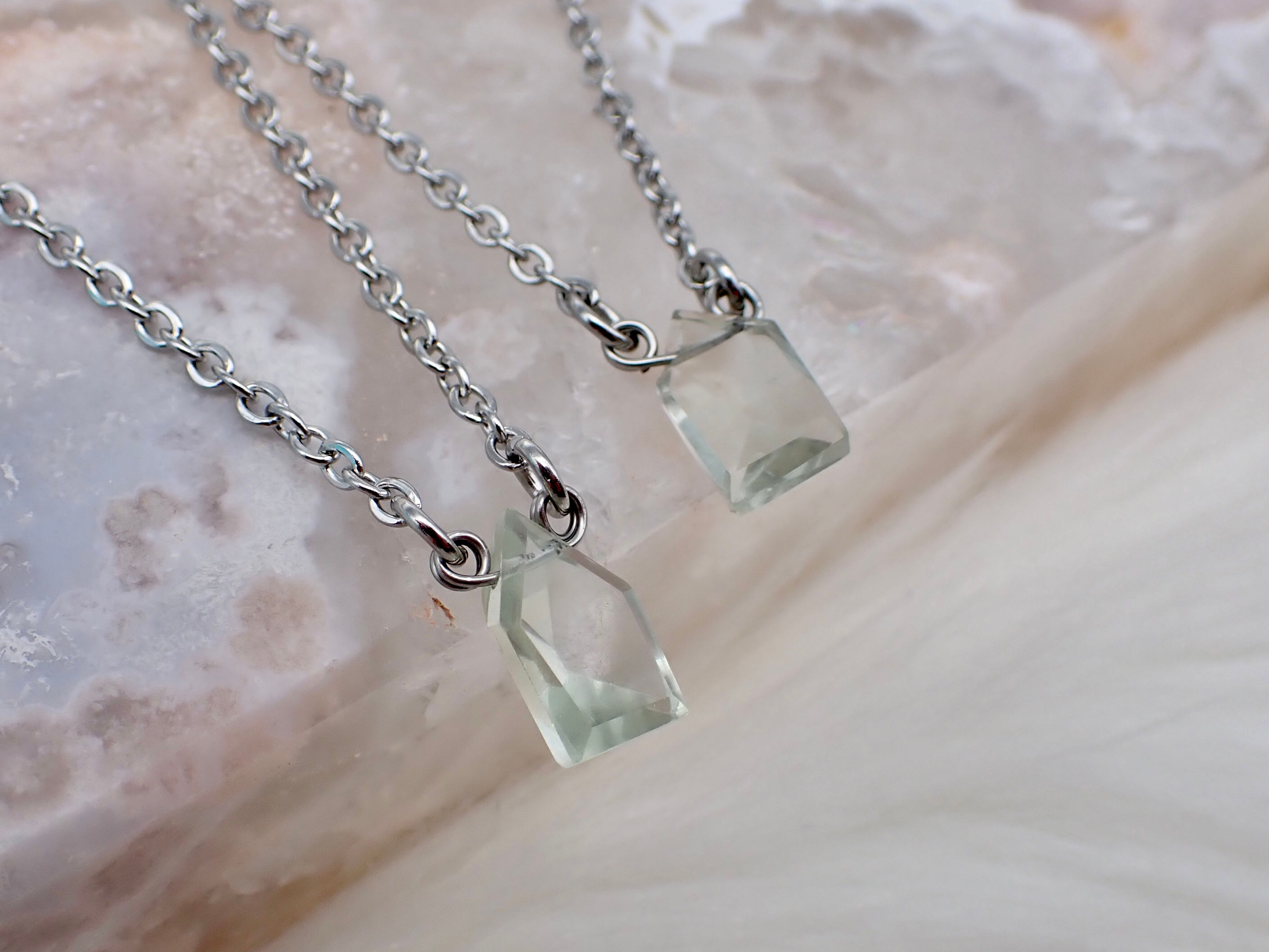 Green Amethyst Faceted House Necklace