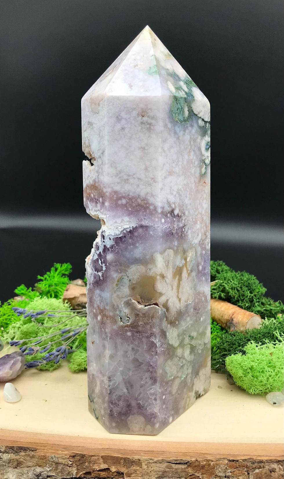 Thumbnail: Large Pink Amethyst Tower with Green Flower Agate