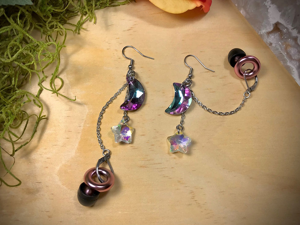 Thumbnail: Glass Moon - Loop Earplug Holder Earrings I