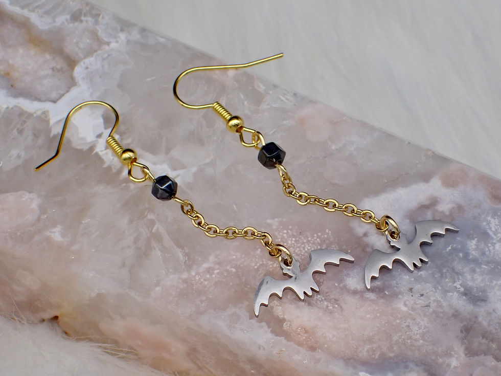 Thumbnail: Bat Earrings with Hematite Bead