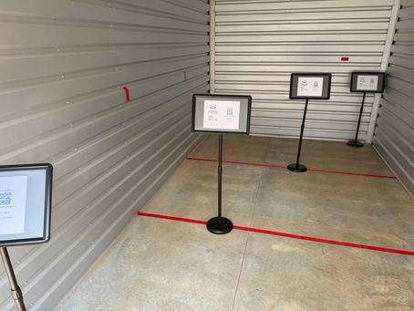 A storage unit showing the different unit size options near Oakwood, GA