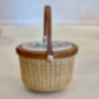 Miniature lidded basket with scrimshaw designs