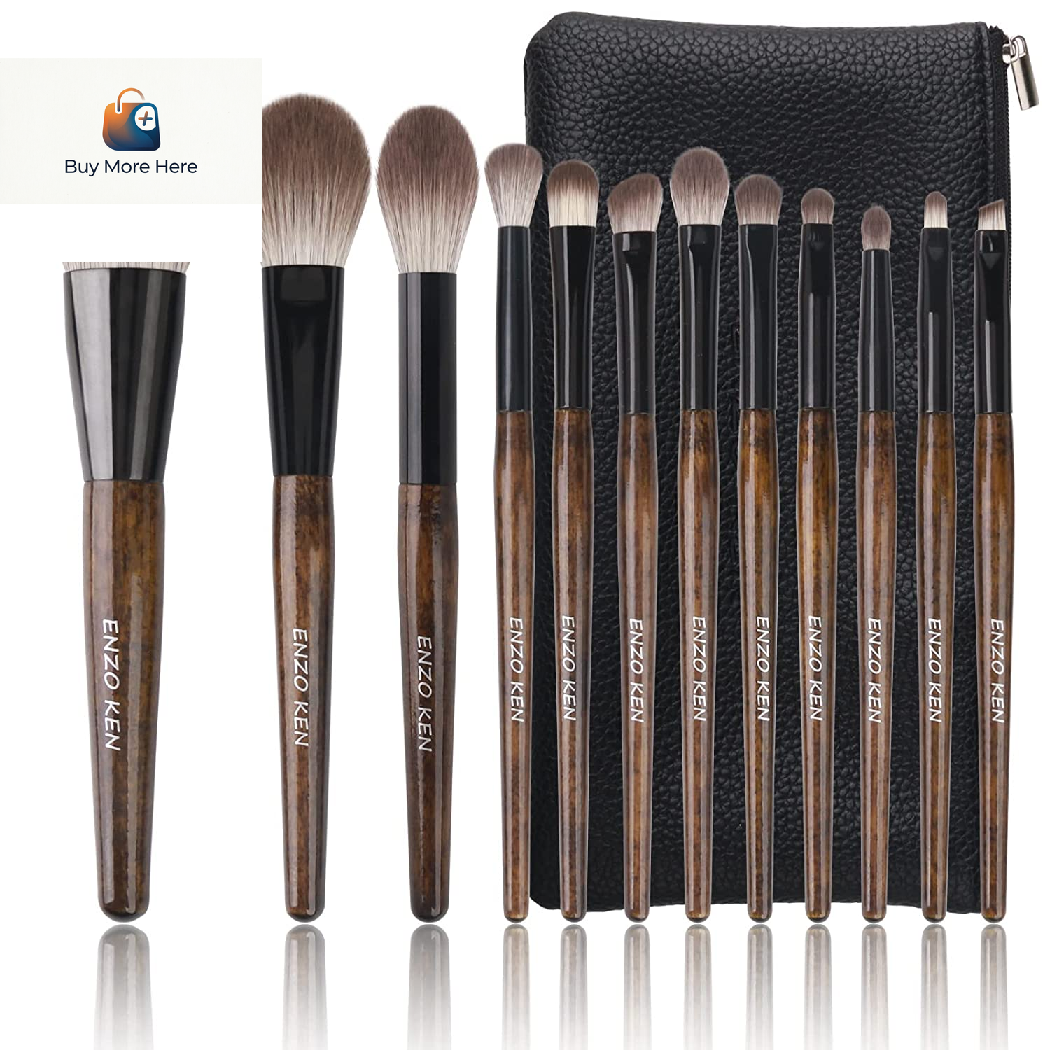 ENZO KEN Natural Goat Hair Makeup Brush Set with Case, Natural Makeup Brushes, N