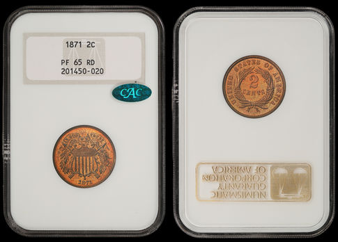 1871 2 Cent, NGC PR65 RD CAC