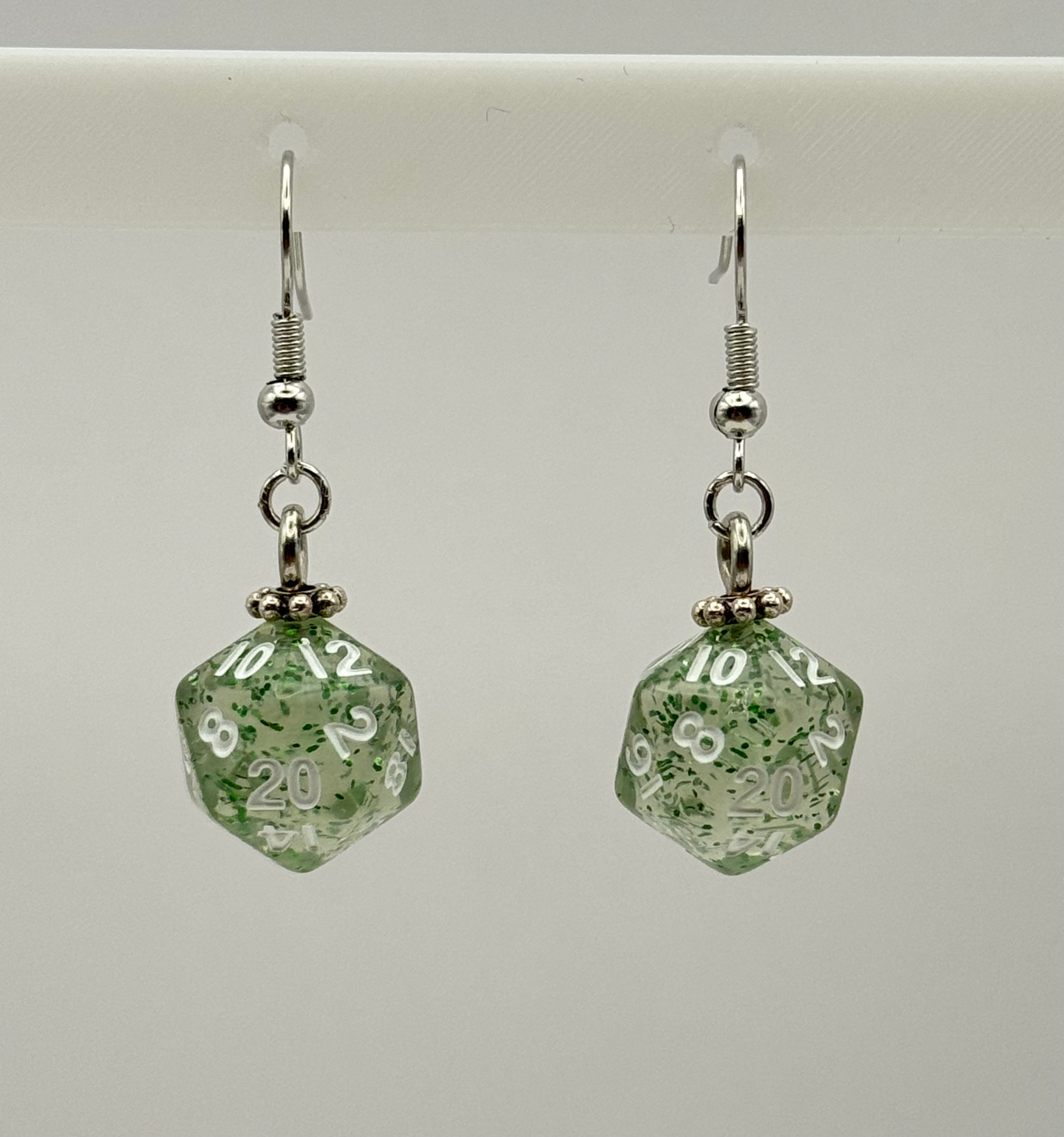 Mini Dice Earrings - Green Glitter