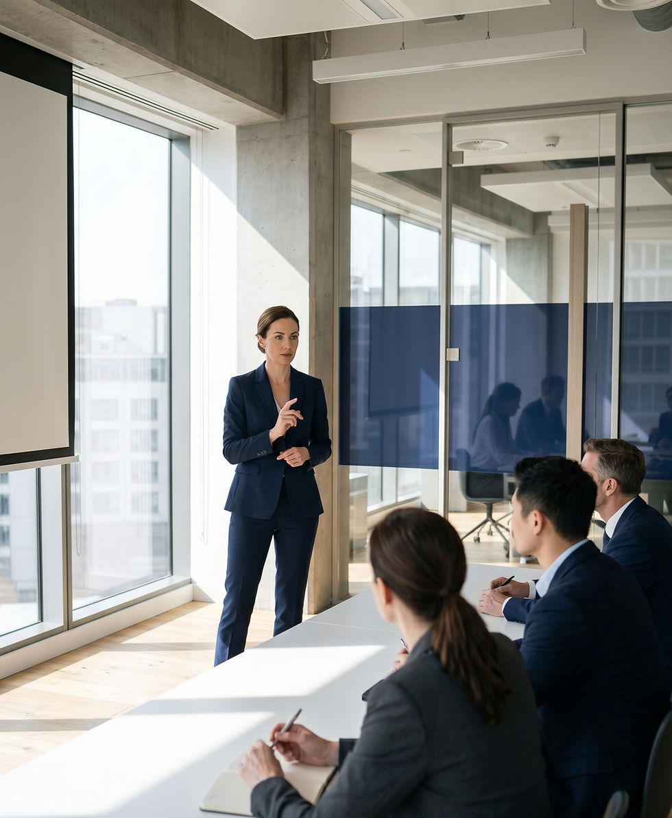 Corporate trainer delivering a professional training session — Certified Professional Trainer scheme by Validitas Certificati