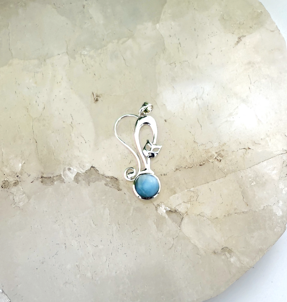 Thumbnail: Silver cat styled pendant with light blue colored stone.