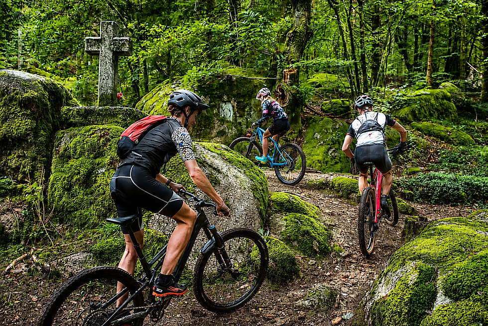 three women mountain biking in France