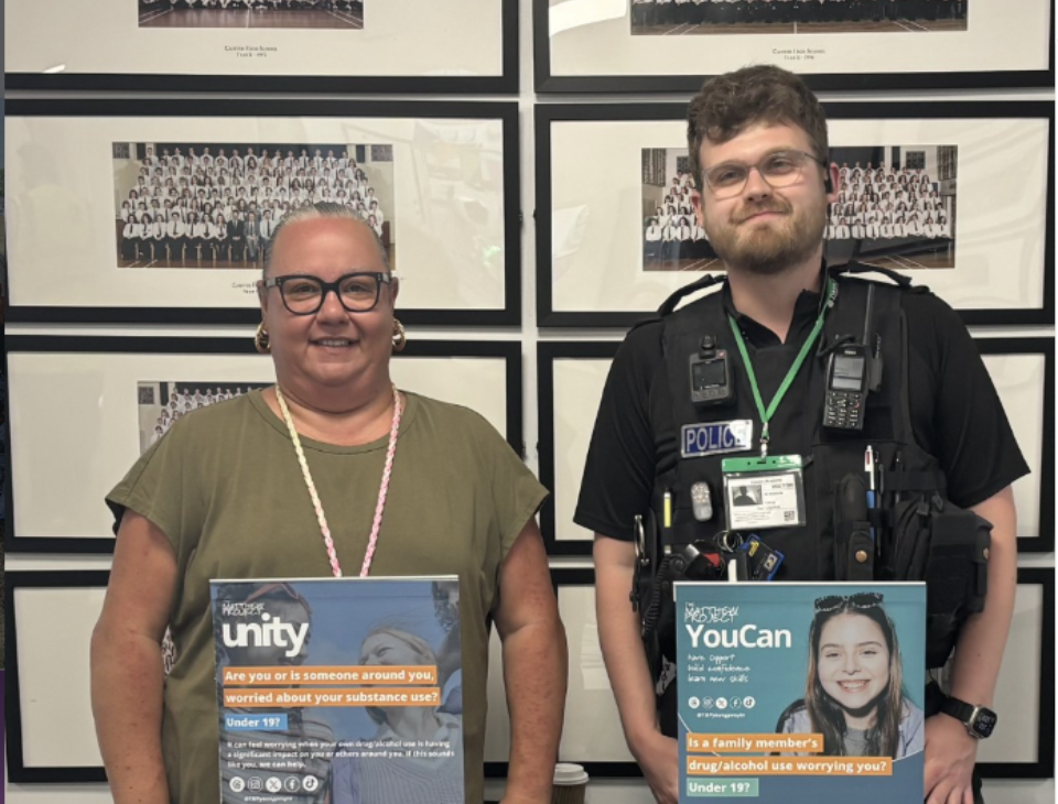 Pictured here is Zee, Senior Practitioner in the Unity team, alongside PC Robson at Caister Academy.