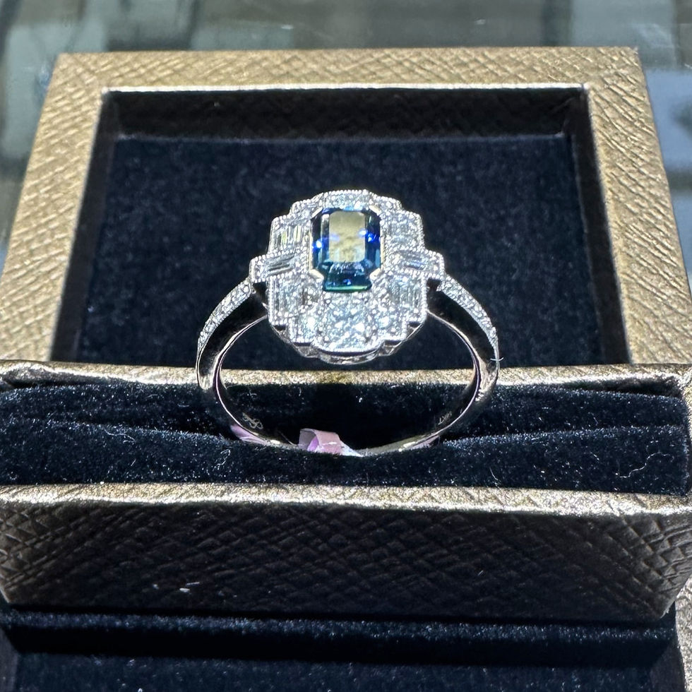 Thumbnail: Vintage Baguette Halo Sapphire & Diamond Ring