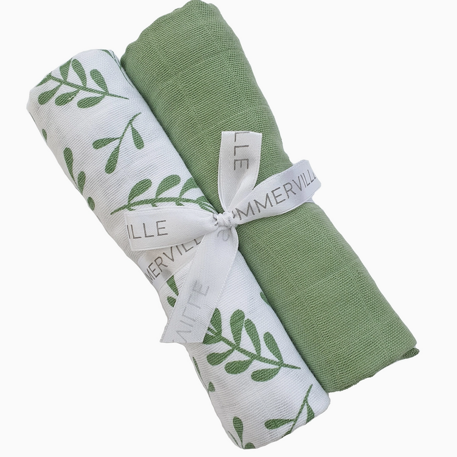 Biologische doeken Floral Basil in 2-pack