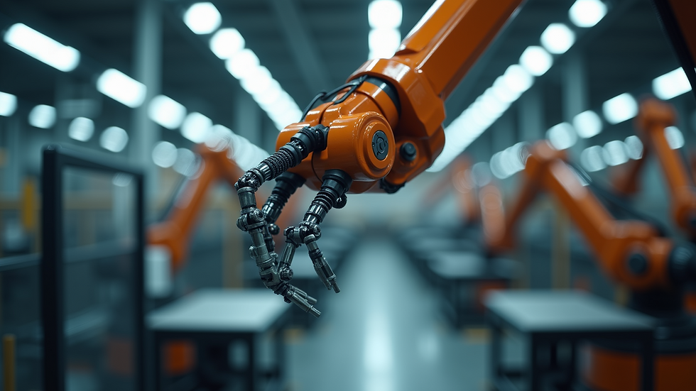 High angle view of an industrial robotic arm in a manufacturing plant