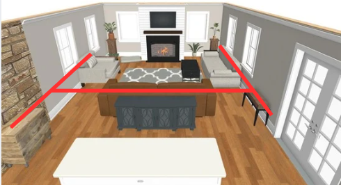 living room with furniture at same height creating lack of focal point