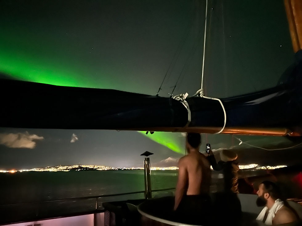 aurora borealis cruise how tub woman takes photo