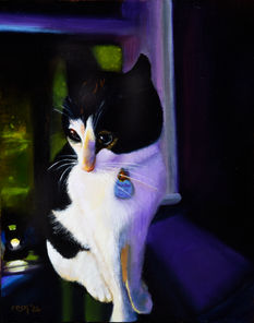 An oil painting of a cat by Carolyn CS Kleinberger.
