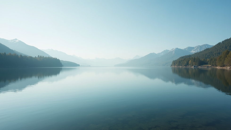 Eye-level view of a calm lake reflecting a clear sky