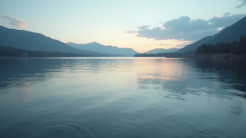 Eye-level view of a calm lake reflecting the sky