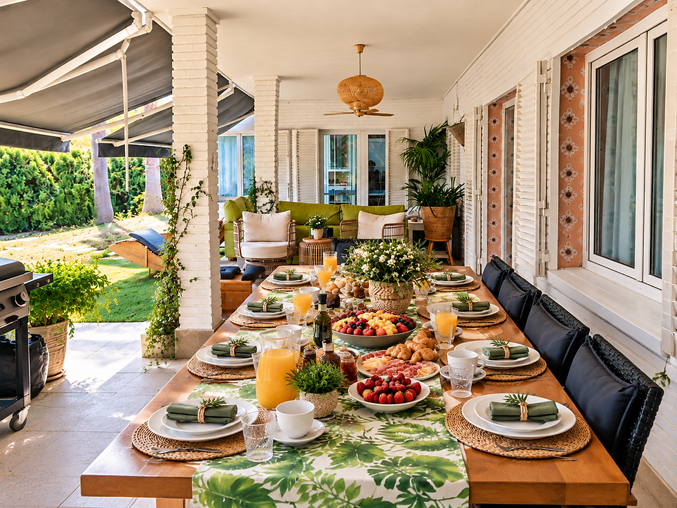 Outdoor private event catering Barcelona with set table.