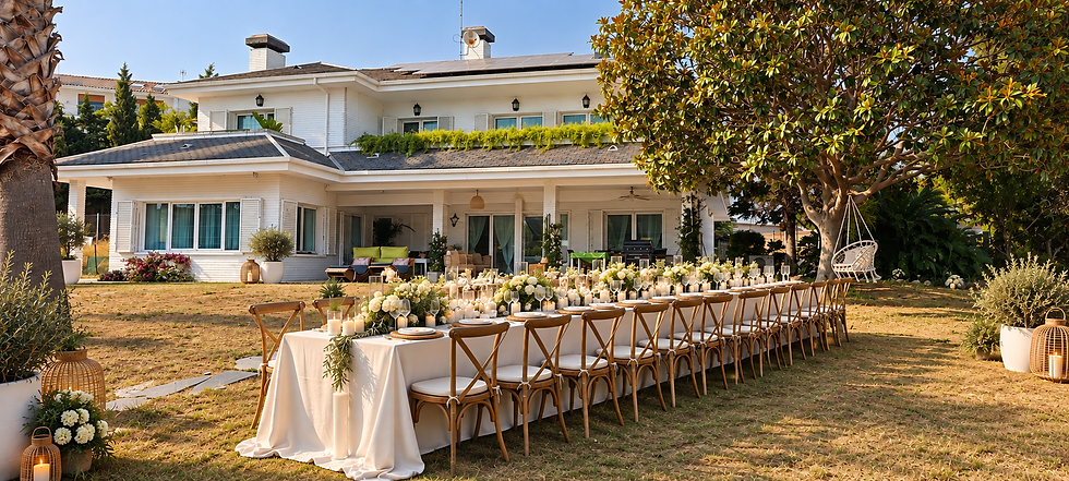Outdoor intimate wedding villa Barcelona dining setup.