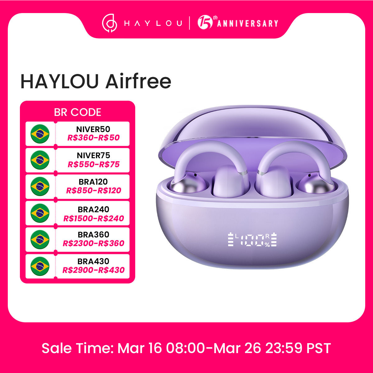 HAYLOU AirFree Ear Clip Earphones Bluetooth 5.4 Wireless Earbuds Dual-mic AI Noi