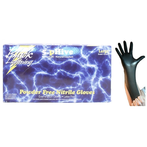 Black Lightning Large Black Nitrile Gloves pack 100