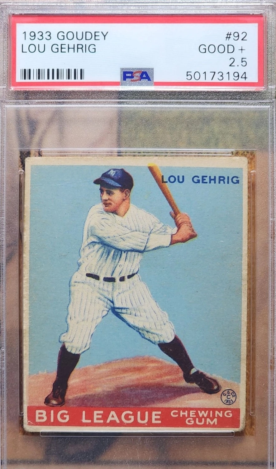 LOU GEHRIG 1933 Goudey Gum # 92 Graded PSA 2.5 PWCC-A NEW YORK YANKEES HOF