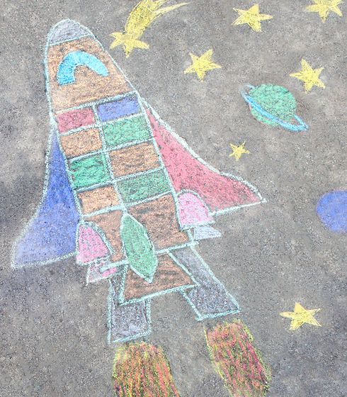 Funny little kid boy flying in universe