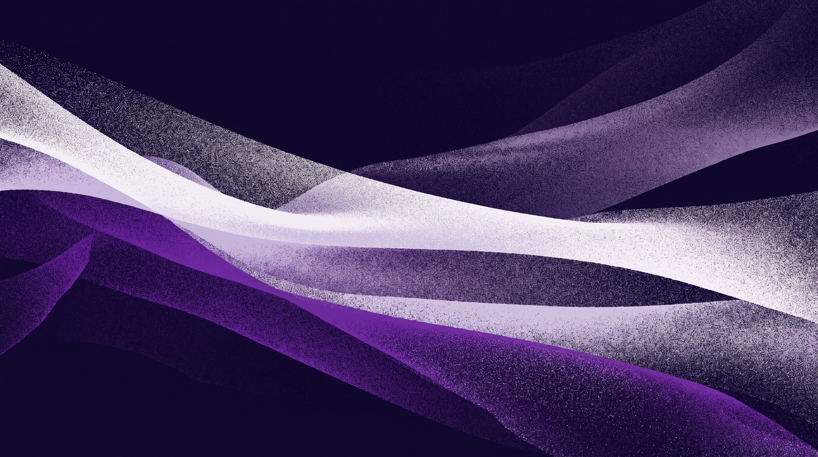 Abstract artwork of wide curving bands in white, lilac and purple sweeping across a dark navy background with a grainy speckled texture