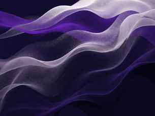 Abstract image of flowing purple and white waves of fine particles on a dark background.