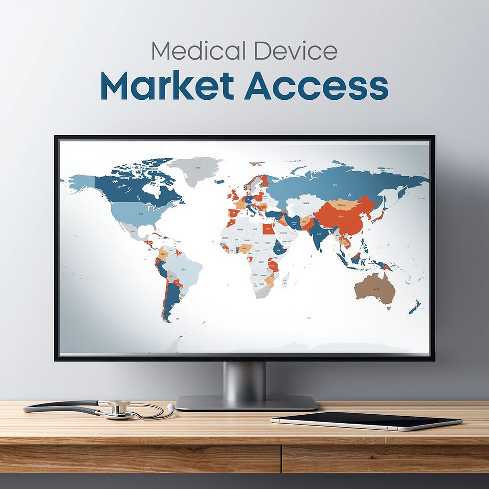 Wold map on a computer for the concept of Medical Device Market Access
